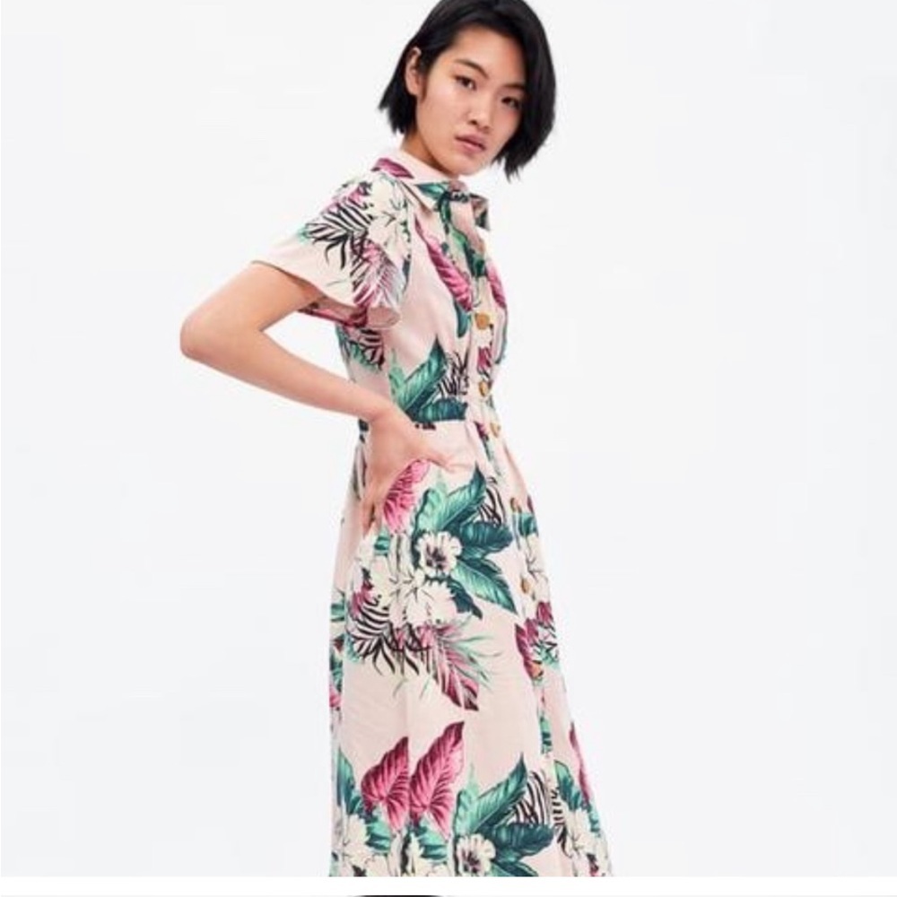 -NWOT Zara floral linen midi dress size S